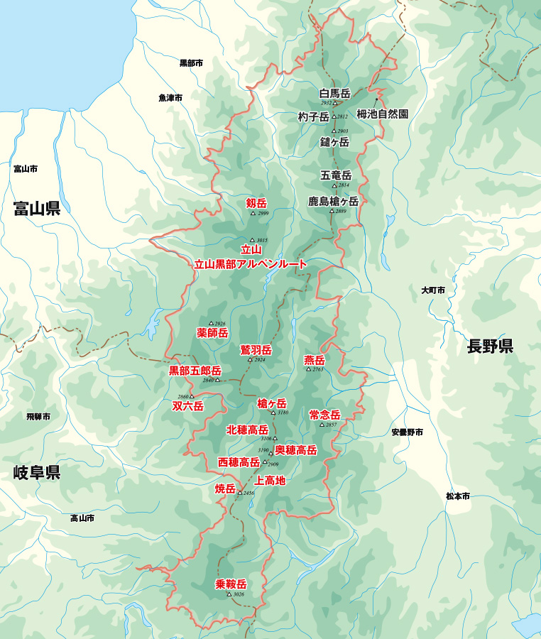 地図：北アルプス全域